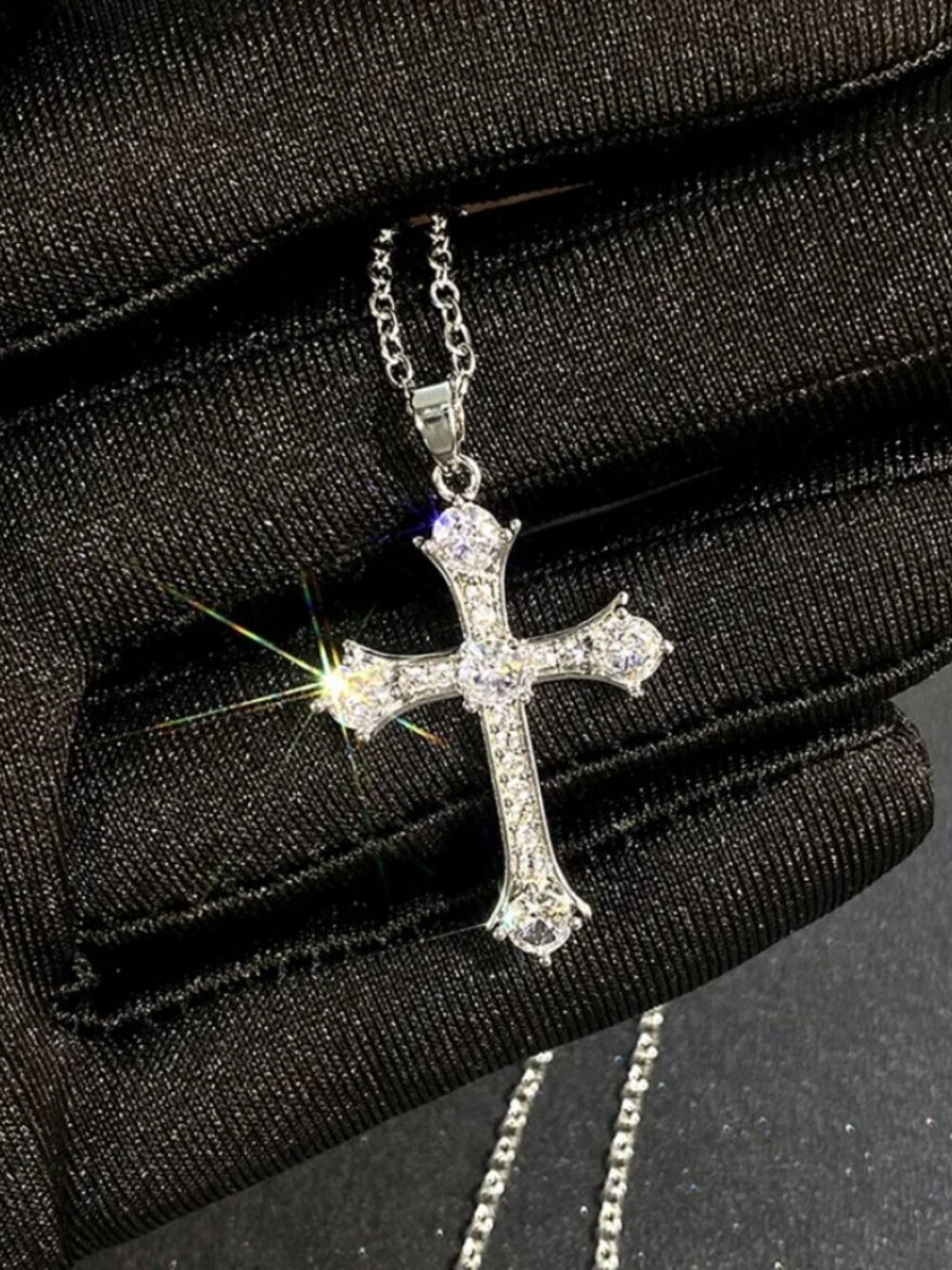 14K White Gold Mens 2ct Diamond Cross Necklace New Christian 14 K Silver Jewelry